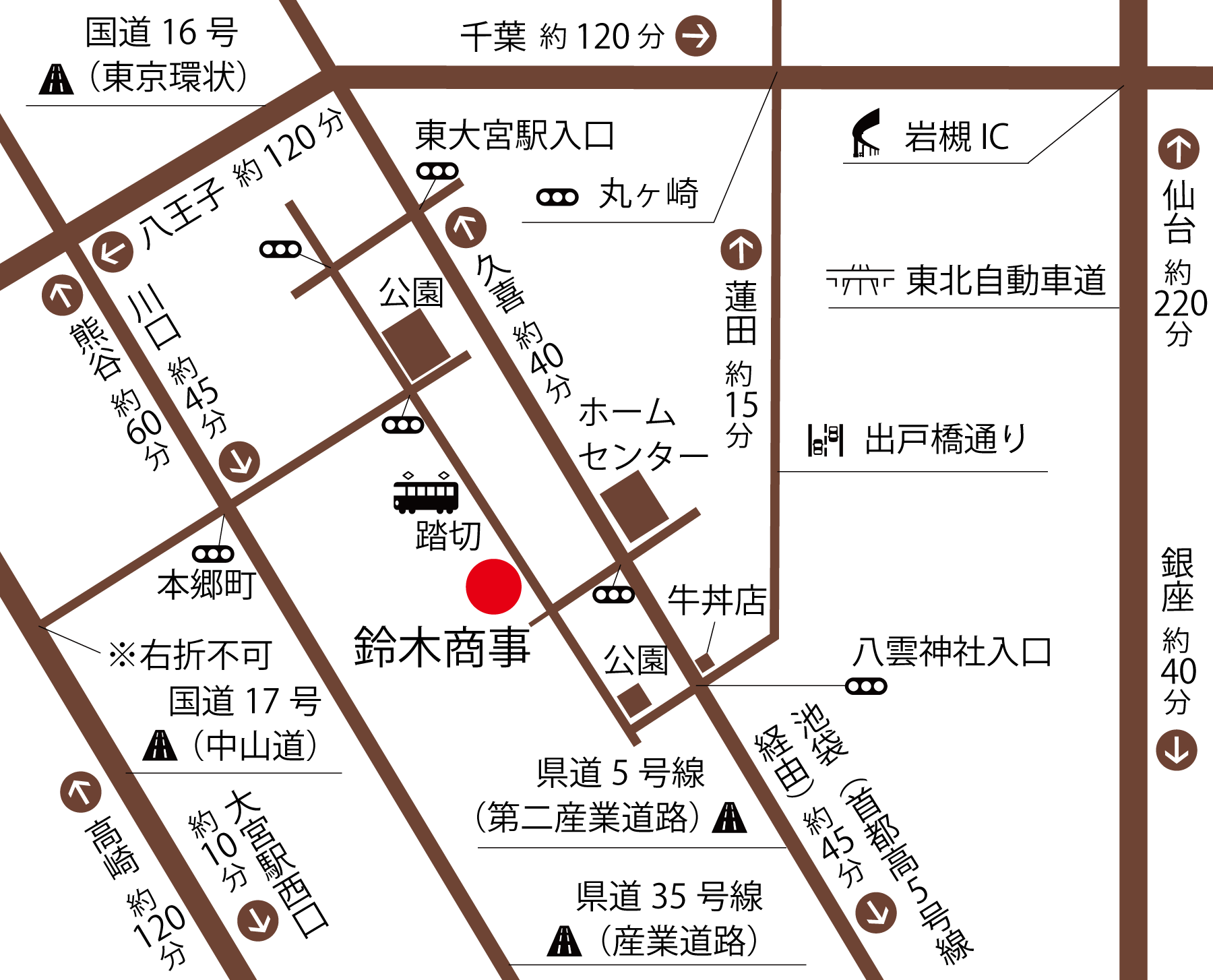 鈴木商事までの広域道路図