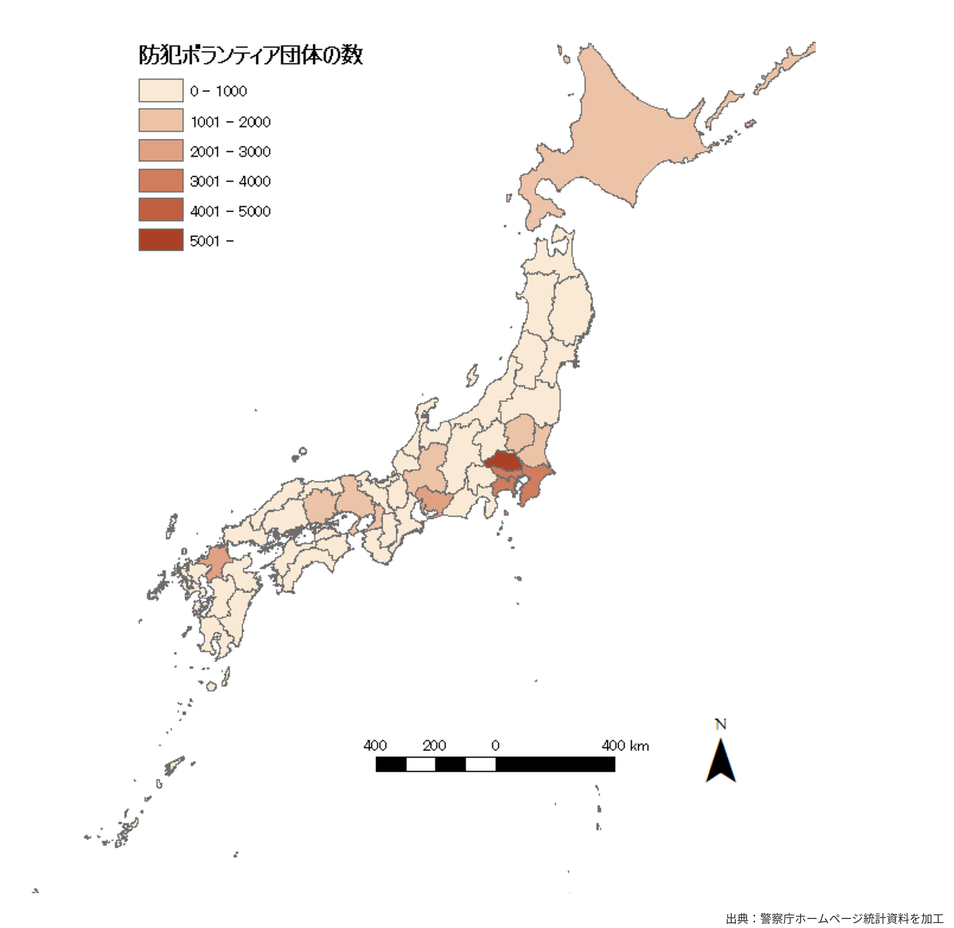 都道府県別の防犯ボランティア団体数